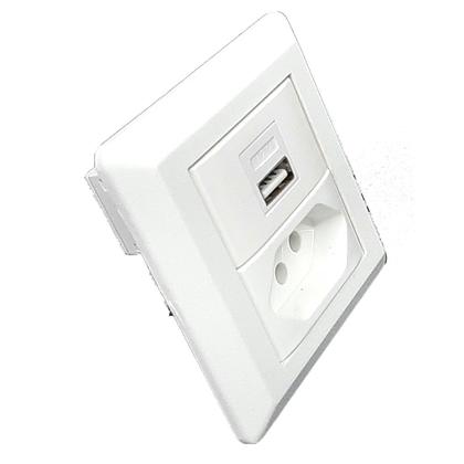 Imagem de Mini Espelho C/ 1 Tomada 10a 1 USB Charger Embutir P Móveis Branco