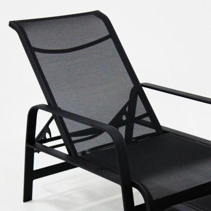 Imagem de Mini Espreguiçadeira Com Puff Alumínio E Tela Sling Modelo Lótus Preto