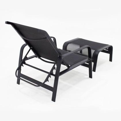 Imagem de Mini Espreguiçadeira Com Puff Alumínio E Tela Sling Modelo Lótus Preto