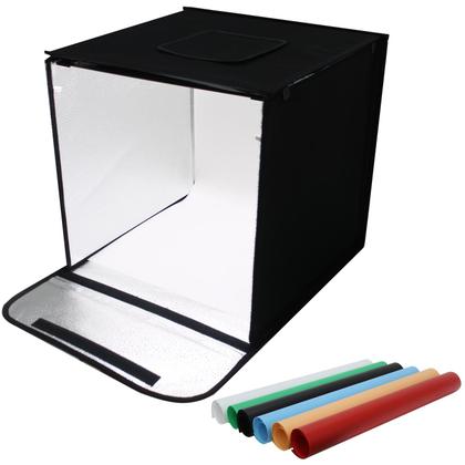 Imagem de Mini Estúdio Cabine Fotográfico Portátil 60x60cm 2 Barra Led com 6 Fundos