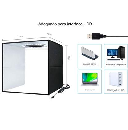 Imagem de Mini Estudio Fotográfico 40x40cm Dobrável Led 3 Tons 6 Cores