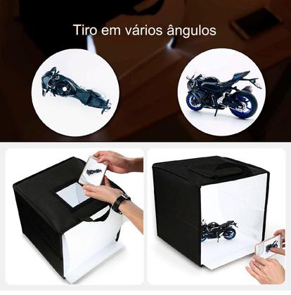 Imagem de Mini Estudio Fotográfico 40x40cm Dobrável Led 3 Tons 6 Cores