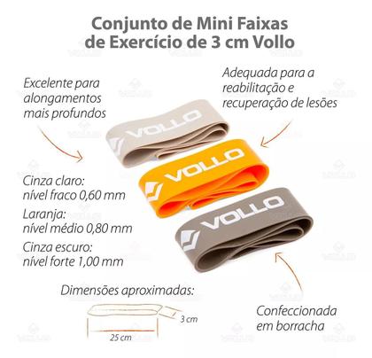 Imagem de Mini Faixa De Exercícios Vollo Mini Band VP1007 - Kit C/ 03 Unidades
