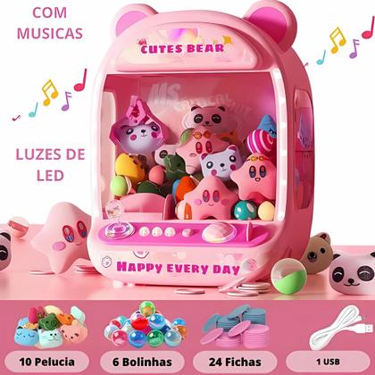 Imagem de Mini Fliperama Para Crianças Pega Ursinho com Luzes, Sons e Pelúcias Inclusas