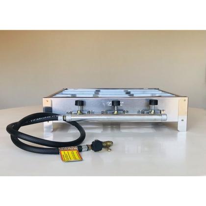 Imagem de Mini Fogareiro Fogão de 3 Três Bocas Estrutura em Inox Quadrado 42cm Camping Acampamento