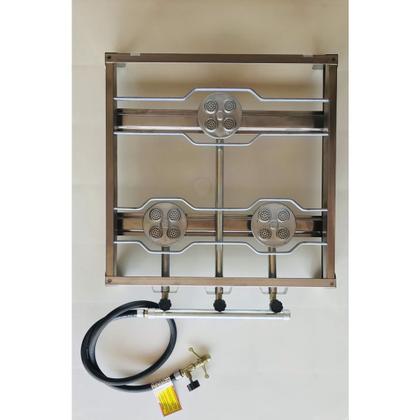 Imagem de Mini Fogareiro Fogão de 3 Três Bocas Estrutura em Inox Quadrado 42cm Camping Acampamento