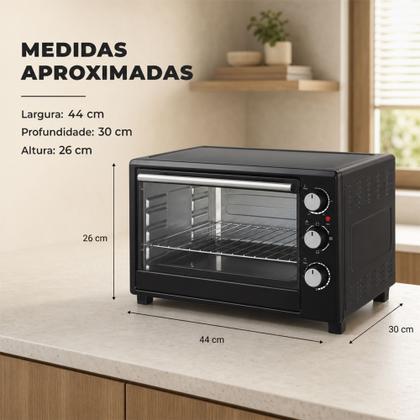 Imagem de Mini Forno Elétrico 21 Litros 1200W 110V Com Timer Grade Bandeja e Porta de Vidro