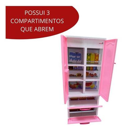 Imagem de Mini Geladeira Duplex Infantil 2 Portas Brinquedo C/ Divisória Rosa