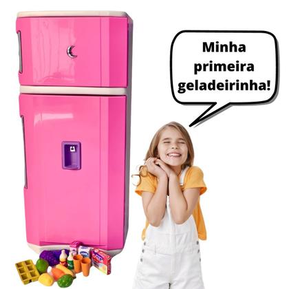 Imagem de Mini Geladeira Infantil Cozinha Brinquedo Grande Menina Rosa