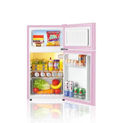 Imagem de Mini Geladeira Saeoola 3,2p³ com Freezer - Ideal para Dormitório (Rosa)