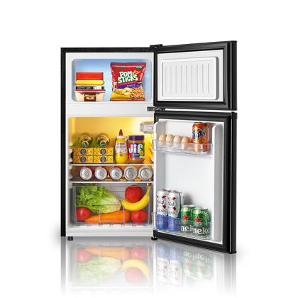 Imagem de Mini geladeira Saeoola de 3,2 pés cúbicos com freezer para dormitório, preta