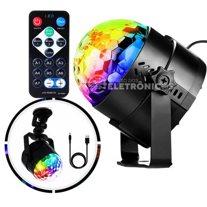 Imagem de Mini Globo de Luz USB LED 7 Cores com Controle Remoto e Sensor de Som CYL5861