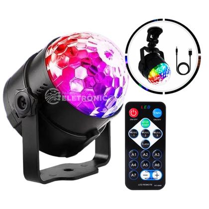 Imagem de Mini Globo de Luz USB LED 7 Cores com Controle Remoto e Sensor de Som CYL5861