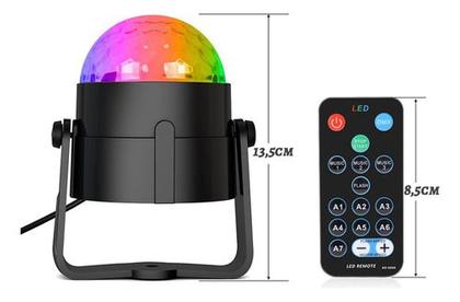 Imagem de Mini Globo Jogo De Luz Bola Giratorio Festa Balada Dj Led Rgb Colorido Com Controle Remoto Ativada Por Som Controle Pisc