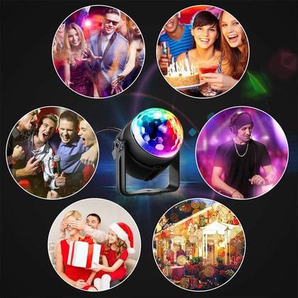 Imagem de Mini Globo Jogo De Luz Bola Giratorio Festa Balada Dj Led Rgb Colorido Com Controle Remoto Ativada Por Som Controle Pisc
