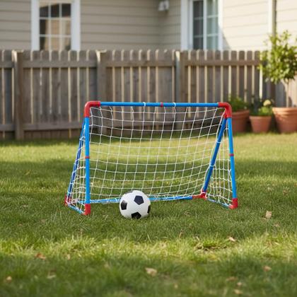 Imagem de Mini Gol Infantil Futebol com Bola e Bomba Trave Portátil com Rede Criança 3 Brinquedo Esportivo Educativo Montável para Casa Quintal Praia