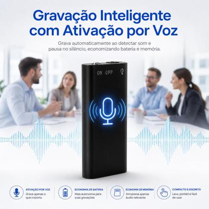 Imagem de Mini Gravador Espião 8GB USB Discreto MP3 Player Ativação por Voz Alta Fidelidade