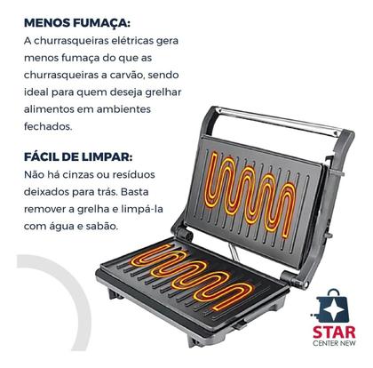 Imagem de Mini Grill Grelha Sanduicheira Inox 750w Antiderrapante Alça 220V