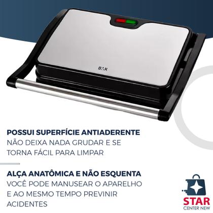 Imagem de Mini Grill Grelha Sanduicheira Prepara Alimentos Inox 750w Antiderrapante Alça Led Indicador