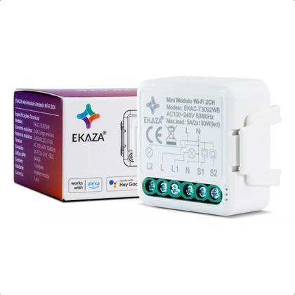 Imagem de Mini Interruptor Relé Wi-Fi+Ble 2Canais Automação Tuya