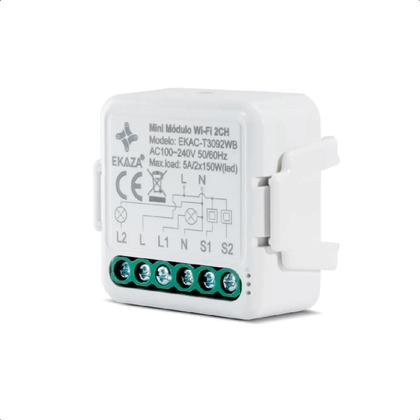 Imagem de Mini Interruptor Relé Wi-Fi+Ble 2Canais Automação Tuya