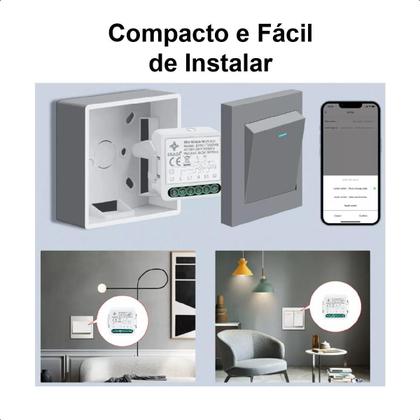 Imagem de Mini Interruptor Relé Wi-Fi+Ble 2Canais Automação Tuya