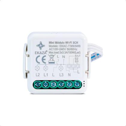 Imagem de Mini Interruptor Relé Wi-Fi+Ble 3Canais Automação Tuya