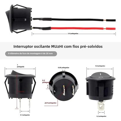 Imagem de Mini Interruptor Rocker 12V 6A 250V - 6 Pacotes Pré-fios para DIY