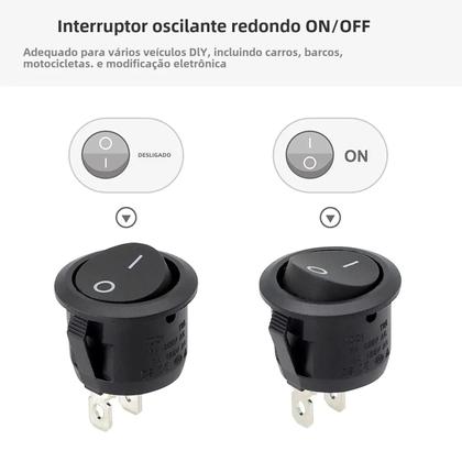 Imagem de Mini Interruptor Rocker 12V 6A 250V - 6 Pacotes Pré-fios para DIY