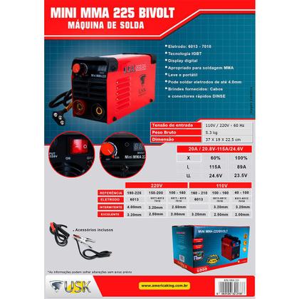 Imagem de Mini Inversora de Solda IGBT MMA225 BIVOLT (127/220V) USK - MiniMMA225-BIVOLT - USK America King