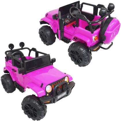 Imagem de Mini Jipe Elétrico Infantil Criança 12V com Controle Remoto Luz Som Usb Mp3 Carro Importway Rosa