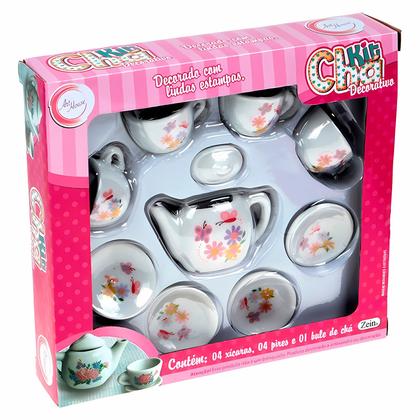 Imagem de Mini Jogo De Chá Porcelana Infantil Com Bule Xícaras Pires Decorativo Com 9 Peças