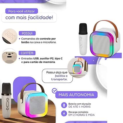 Imagem de Mini Karaokê Infantil Branco com Microfone Fenix - MMK-468B