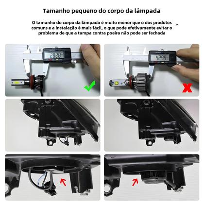 Imagem de Mini Lâmpadas LED H7 H4 H3 H8 H9 H11 9005 9006 9012 para Farol de Carro (2 Peças) - 6000lm 6000k