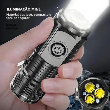 Imagem de Mini Lanterna 3 LED Super Brilhante - Recarregável via USB com Clipe e Ímã