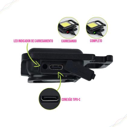 Imagem de Mini Lanterna COB Alto Brilho Chaveiro Mosquetão Recarregável com Imã - Kit 2 unidades