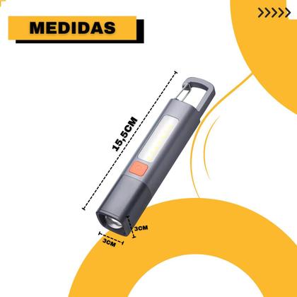 Imagem de Mini Lanterna Led Multiuso Recarregável Portátil com Gancho Usb Zoom Camping Pescaria Acampamento Trilha Caça Sítio