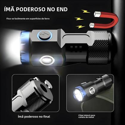 Imagem de Mini Lanterna LED Recarregável com Luzes Laterais e Ímã - Ideal para Camping e Exploração