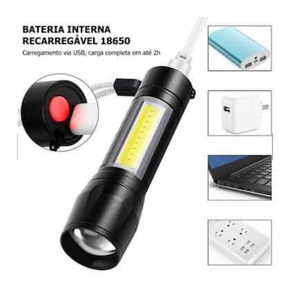 Imagem de Mini Lanterna Tática Com Led E Zoom Recarregável Usb