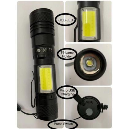 Imagem de Mini Lanterna Tática Led Cree T6 Cob Zoom passeio noturno AN-1801 10W + 5W - oferta!!