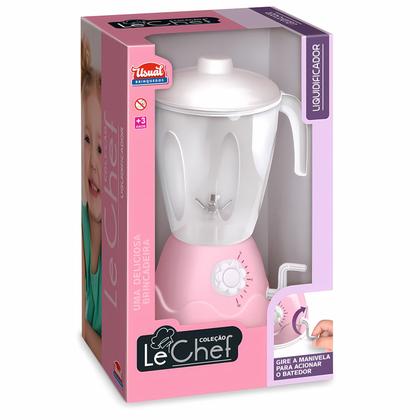 Imagem de Mini Liquidificador Rosa Realista New Le Chef Para Cozinha Faz De Conta Com Jarra E Funcionamento Manual