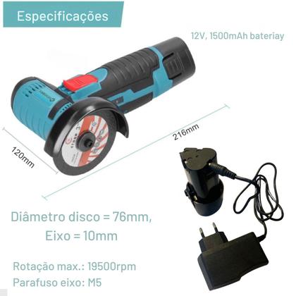 Imagem de Mini Lixadeira Esmerilhadeira Angular 2 Baterias Recarregável Profissional + 20 Discos