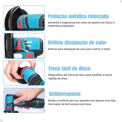 Imagem de Mini Lixadeira Esmerilhadeira Angular 2 Baterias Recarregável Profissional + 20 Discos