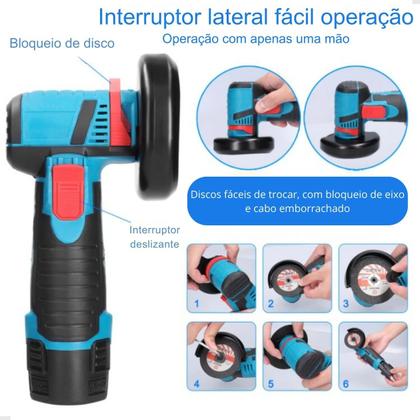 Imagem de Mini Lixadeira Esmerilhadeira Angular 2 Baterias Recarregável Profissional + 20 Discos