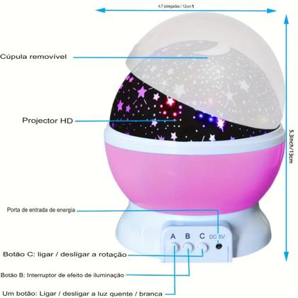 Imagem de Mini Luminária Luz noturna do projetor Galaxy 360  giratório céu estrelado LED para quarto infantil auxílio para dormir