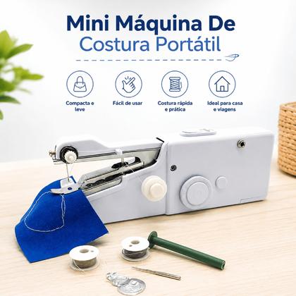 Imagem de Mini Máquina De Costura Portátil Compacta a Pilha reparos rápidos e de emergências