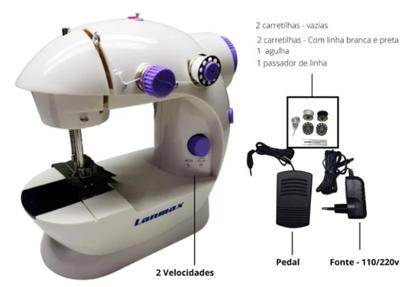 Imagem de Mini Máquina De Costura Portátil Lanmax Bivolt ou pilha C/ Mesa Extensora Luz Led Cortador de Linha