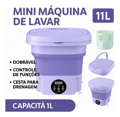 Imagem de Mini Máquina de Lavar Roupa Portátil Dobrável 11 Litros com Centrífuga e 3 Modos de Lavagem Bivolt