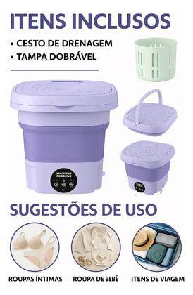 Imagem de Mini Máquina de Lavar Roupa Portátil Dobrável 11 Litros com Centrífuga e 3 Modos de Lavagem Bivolt