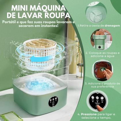 Imagem de Mini Máquina de Lavar Secar Roupa Balde Portátil Dobrável 8L